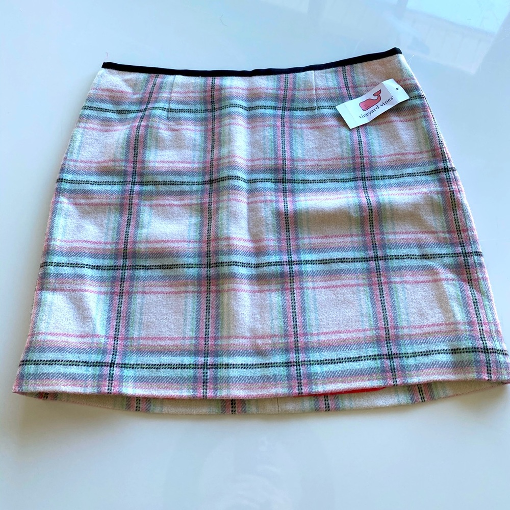 NWT Vineyard Vines Plaid Wool white pink and blue Mini Skirt size 6